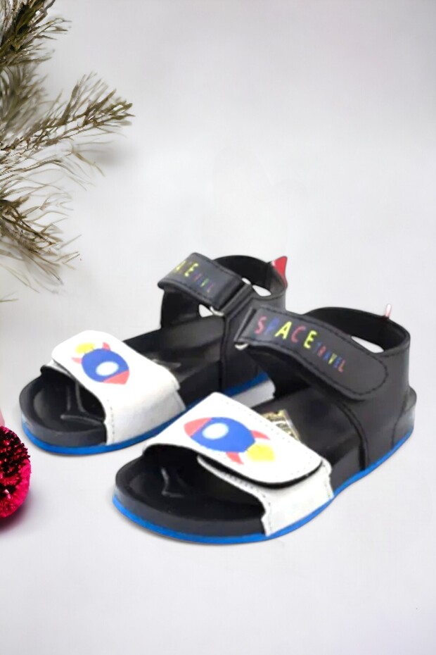 Children's Black Velcro Patterned Sandals