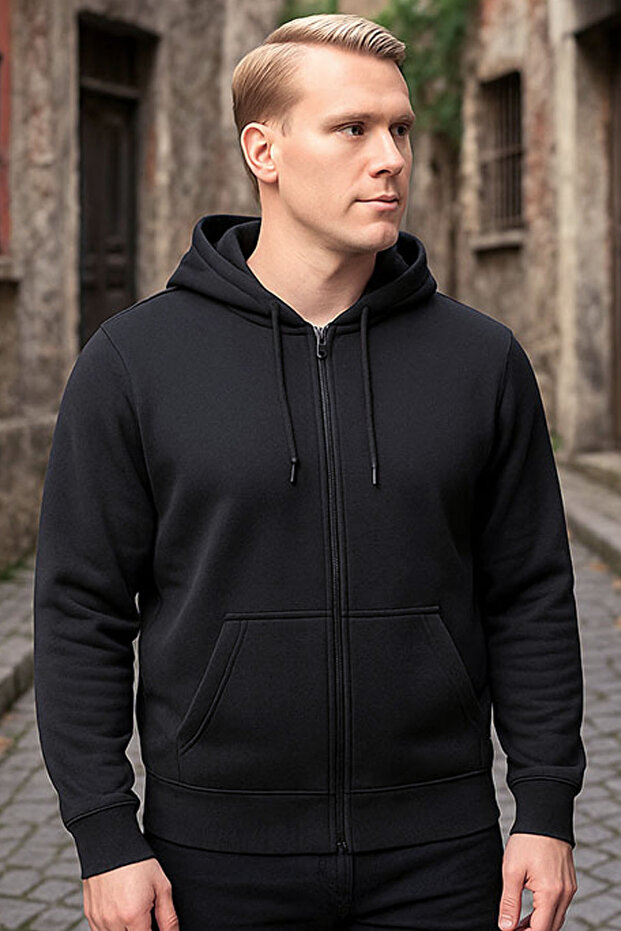 Antrasit Fermuarlı Kapüşonlu Sweatshirt - 3