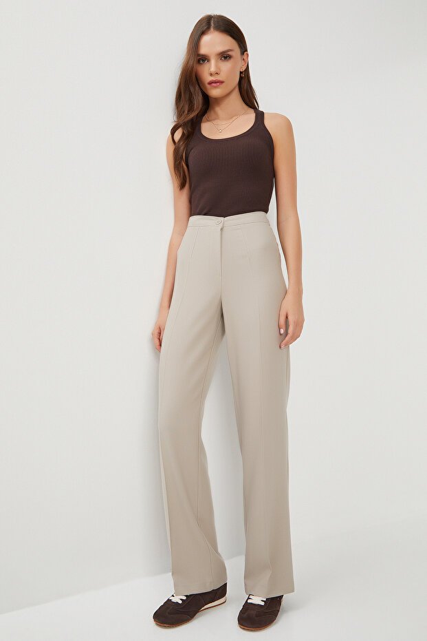Stitched Straight Polyviscon Pants Lgp0023 Beige