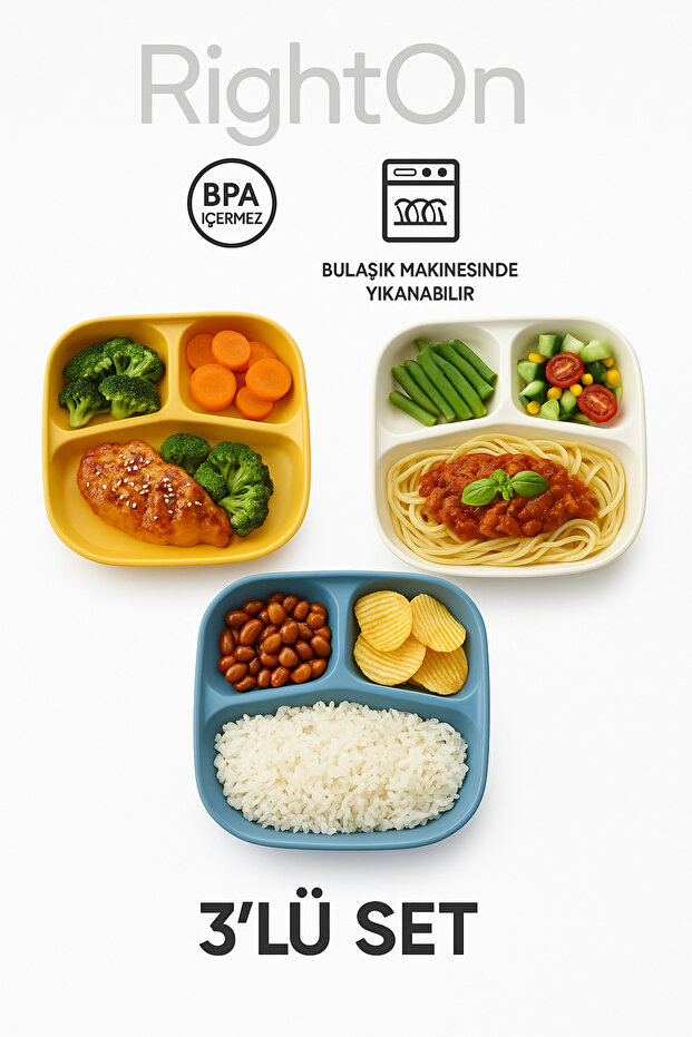 BPA'sız 3 Bölmeli Tabak Seti Sağlıklı Ve Güvenli Yemek Tabağı (3 ADET ) Çocuk Tabağı Mama Tabağı - 1