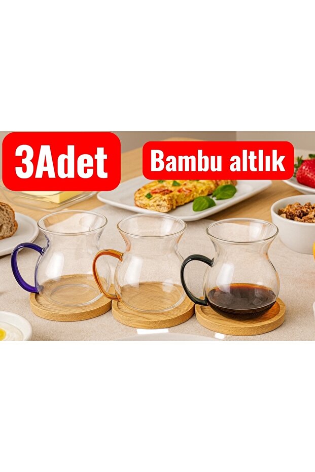 Bambu Altlıklı KEYFİ ALA Çay Bardağı 3lü - 2