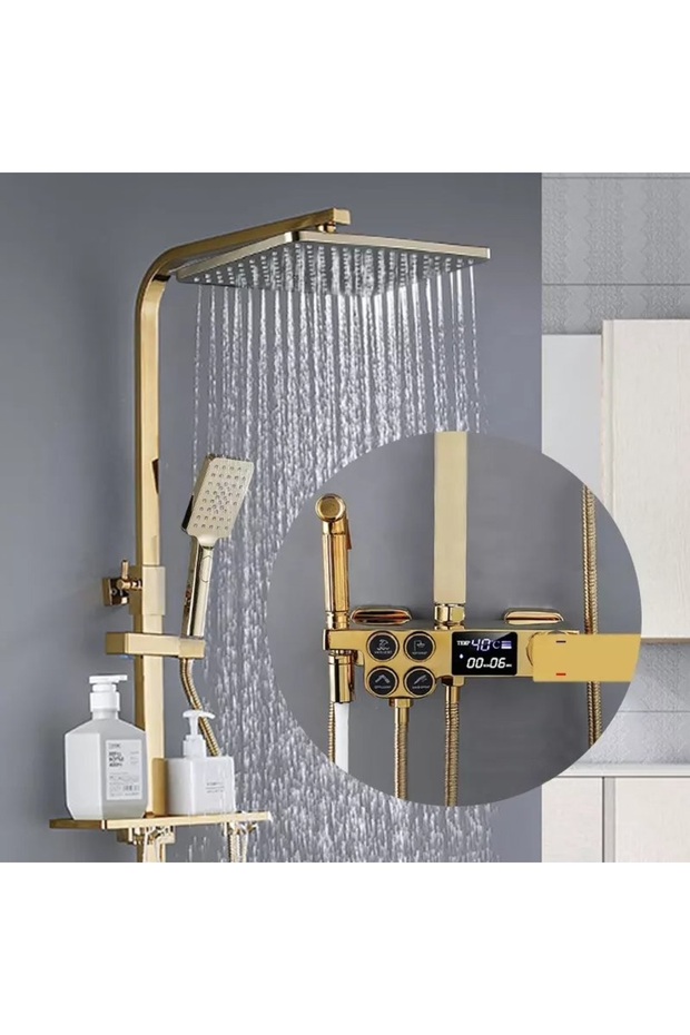Akıllı LED Ekranlı Termostatik Duş Sistemi Premium Tasarım ( PİRİNÇ-SARI ) - 2