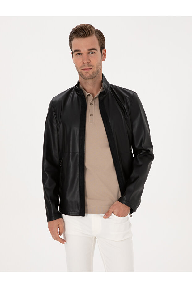 Black Faux Leather Coat 50314571-Vr046