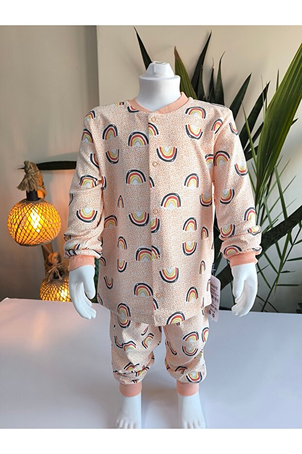 Kız-Erkek Bebek- Çocuk Pijama Takımı %100 Pamuk Uzun Kollu Önü Çıtçıtlı Mevsimlik - 4