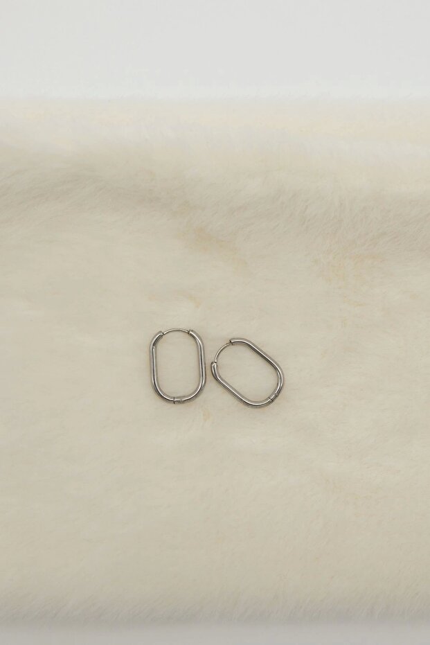 Silver Color Rectangular Model Steel Earrings