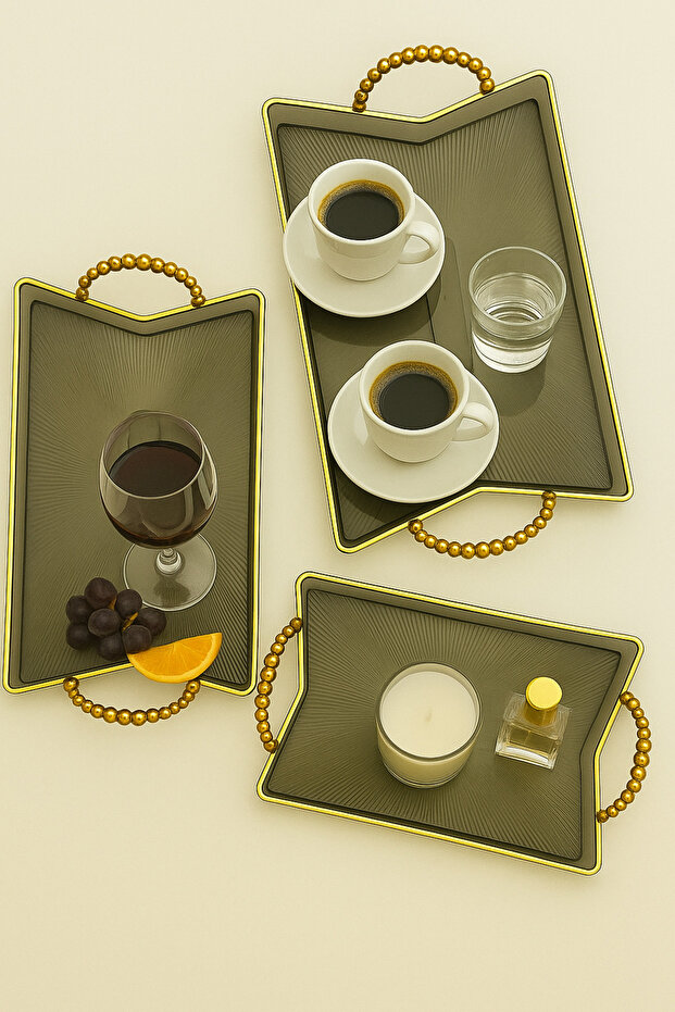 Set of 3 Decorative Trays with Handles – Transparent, Elegant and Versatile Design - 1