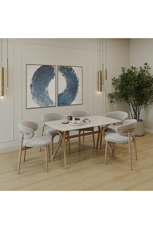 80 x 140 Mutfak Masası(Sadece Masa) Traverten-Ceviz MDF Salon ve Mutfak Masası Viktoria Model (Masa) - 3