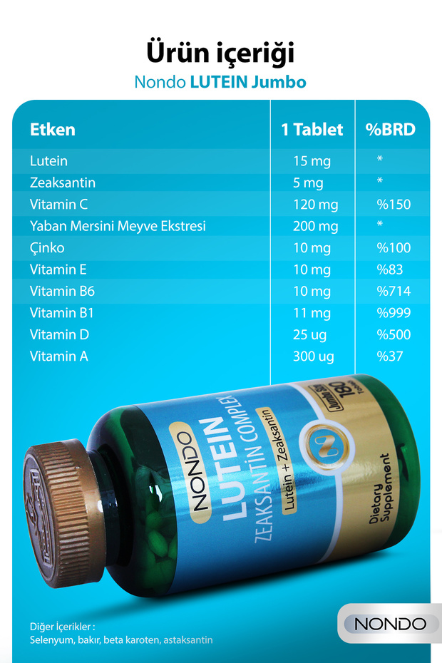 Lutein Zeaksantin Complex 180 Tablet Jumbo Size ( C Vitamini, Çinko, Selenyum, Astaksantin) - 3