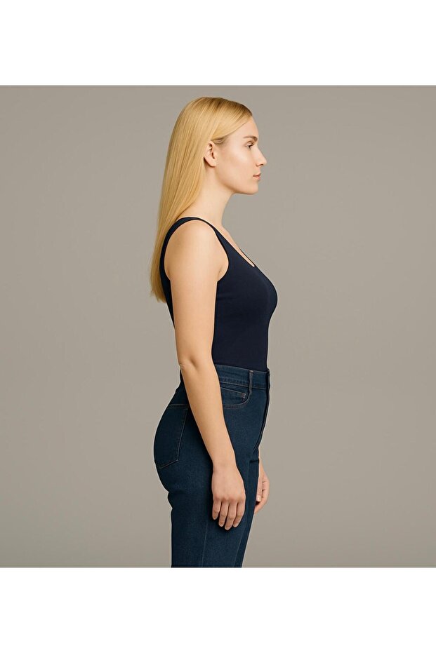 Women's Navy Blue Thick Strap T-Shirt-D815