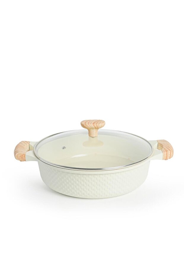 28 CM Shallow Casserole with Lid – Ceramic Non-Stick, Lattice Series, Induction Compatible