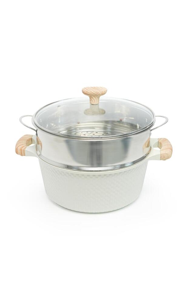28 CM Deep Casserole with Lid + Steamer – Lattice Series Ceramic Non-Stick, Induction Ready