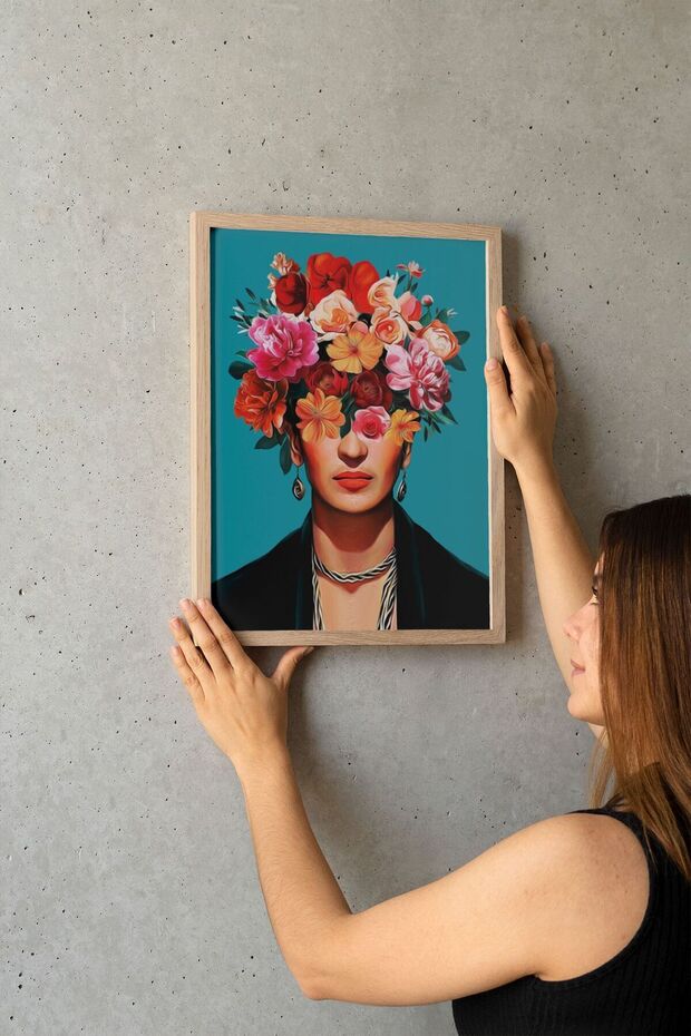 Frida Kahlo Tek Parça Gerçek Ahşap Çerçeveli Tablo - 3