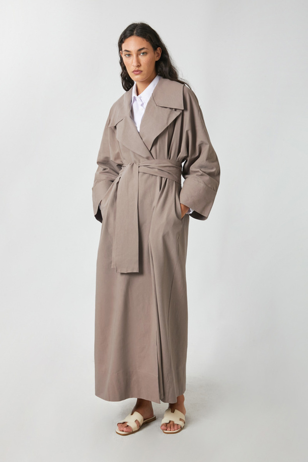 Kruvaze Keten Trenç Vizon - 3