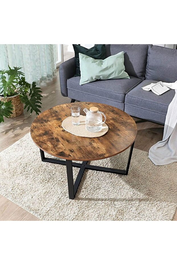 Coffee Table Erik, 80x80x47 cm, walnut/black color, metal frame, melamine-covered particle board top - 1