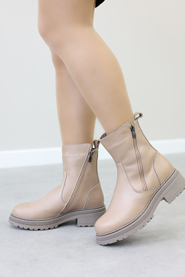 Hakiki Deri Kürklü Kadın Kalın Taban Bot 257KZA623 - 1