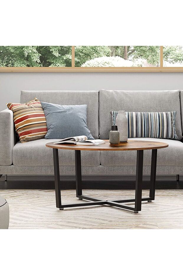 Coffee Table Erik, 80x80x47 cm, walnut/black color, metal frame, melamine-covered particle board top - 4