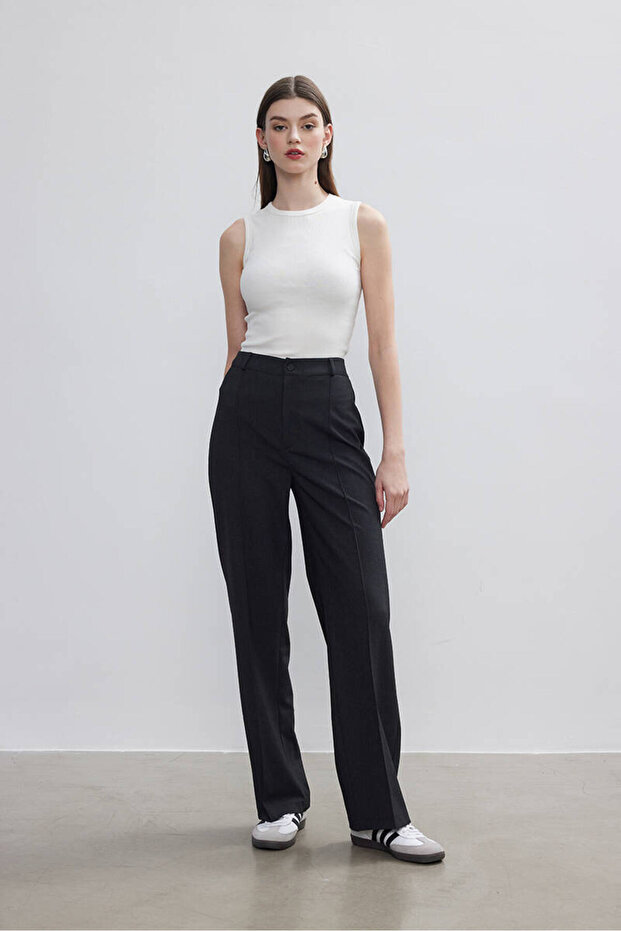 Antrasit Nervürlü Palazzo Pantolon - 4