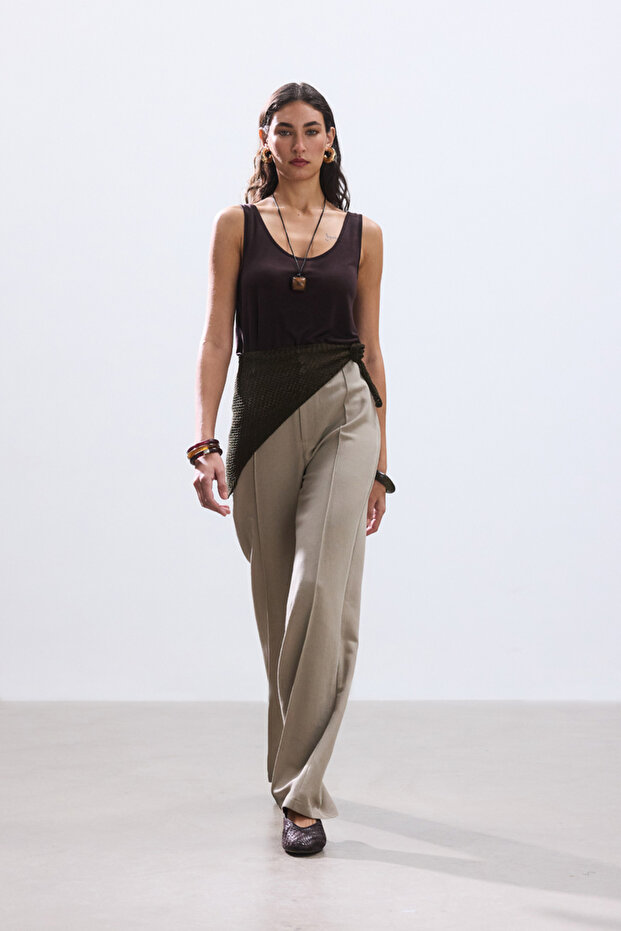 ADAÇAYI NERVÜRLÜ VİSKON KETEN PANTOLON - 1