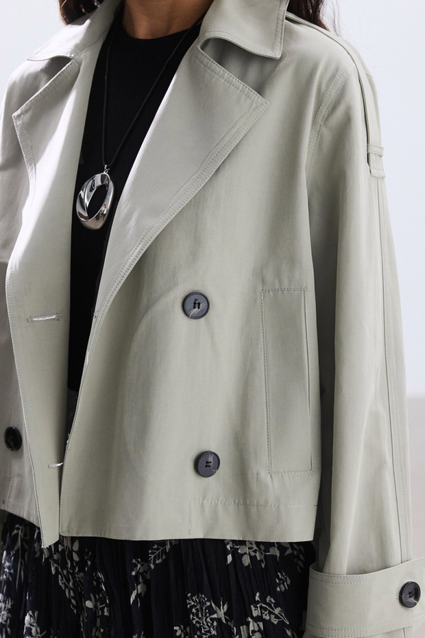 TAŞ KISA KRUVAZE MİNİMAL TRENÇKOT - 5