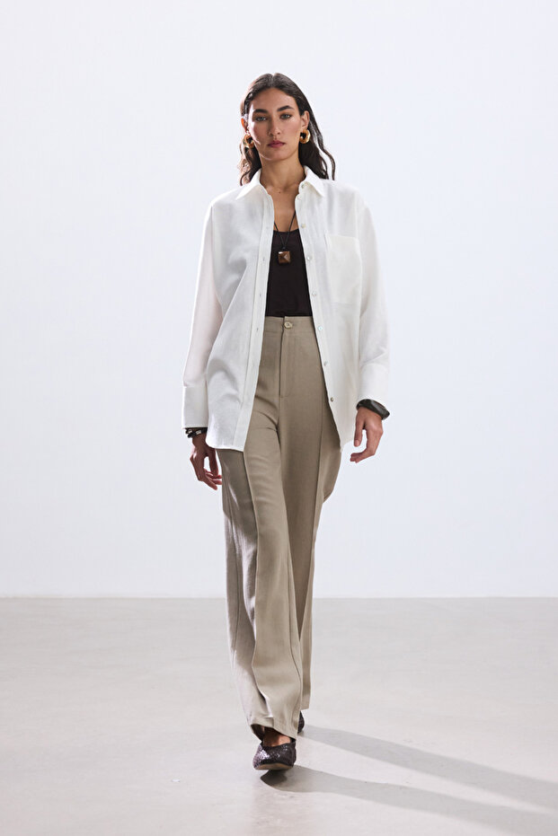 ADAÇAYI NERVÜRLÜ VİSKON KETEN PANTOLON - 8