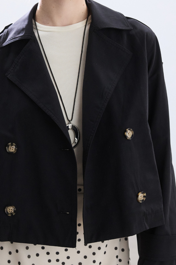 SİYAH KISA KRUVAZE MİNİMAL TRENÇKOT - 5