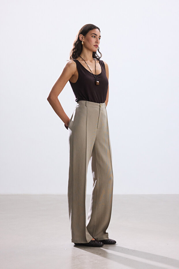 ADAÇAYI NERVÜRLÜ VİSKON KETEN PANTOLON - 6