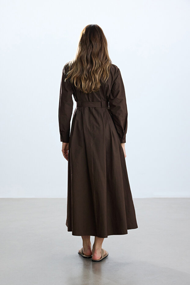 ACI KAHVE PAMUKLU TRENÇ ELBİSE - 8