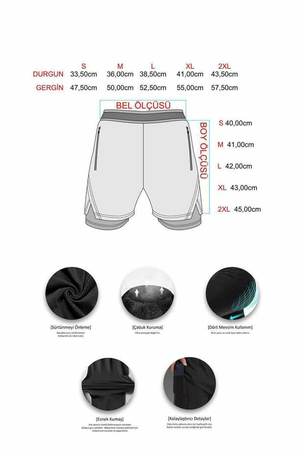 Unisex Gym Ve Fitness Astarlı Taytlı Şort / Gizli Cep Detaylı - 5