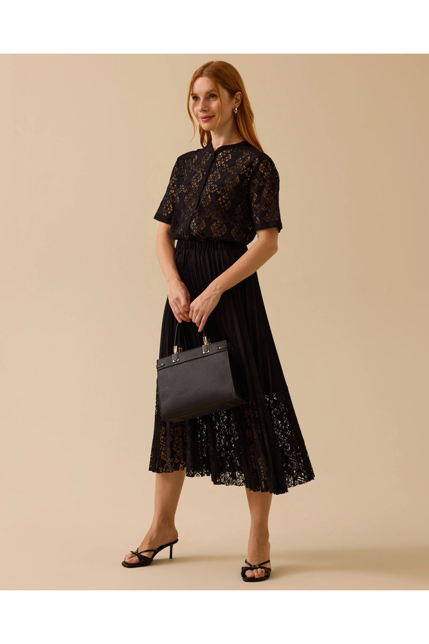 Dantel Detaylı Pliseli Etek - 3