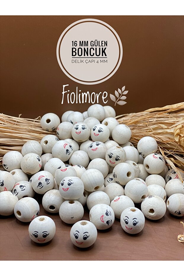 16 mm Wooden Beads Smiling Face (5 Pieces) Narrow Hole 4 mm Raw Board Keychain Accessory