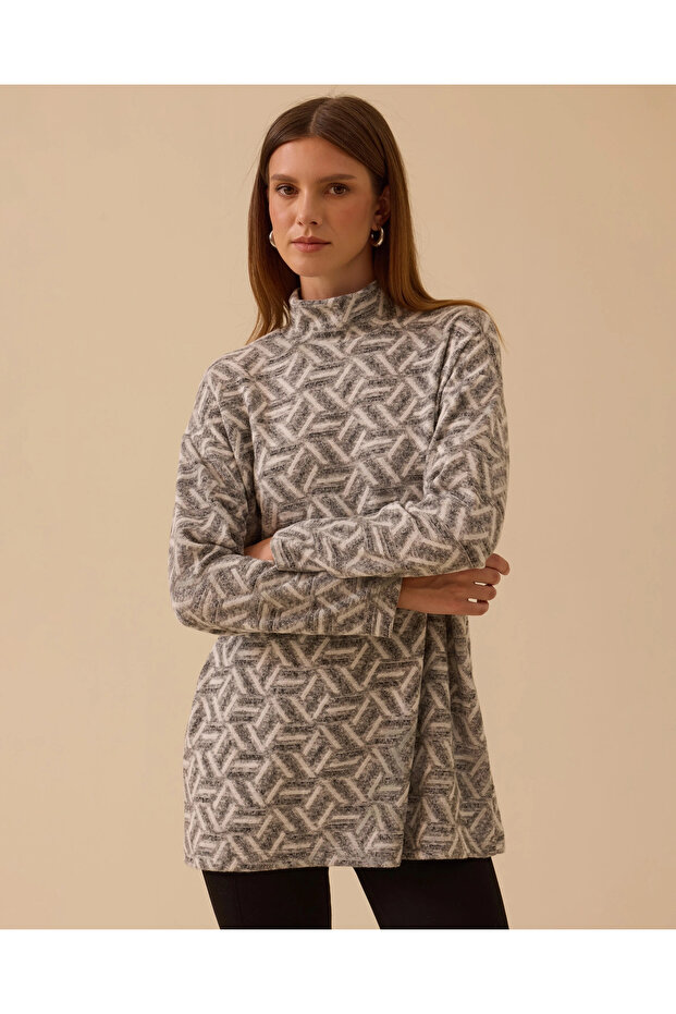 Dik Yaka Desenli Triko - 3