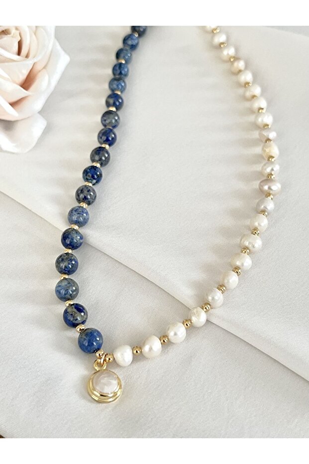 Sertifikalı Gerçek Inci Lapis Lazuli Kolye, Inci Ve Lapis Taşı Kolye, Gerçek Inci Kolye, Lapis Kolye - 3