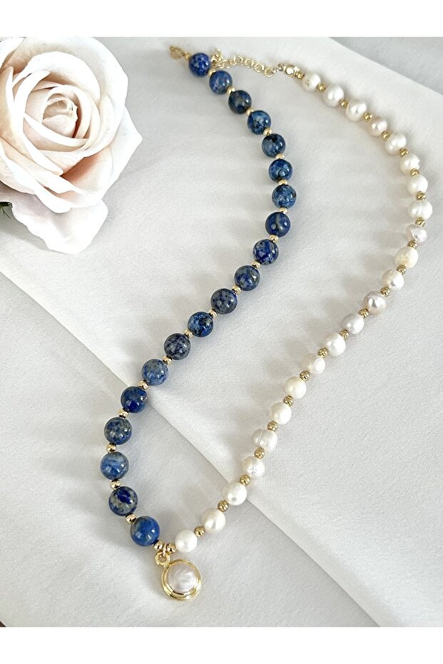 Sertifikalı Gerçek Inci Lapis Lazuli Kolye, Inci Ve Lapis Taşı Kolye, Gerçek Inci Kolye, Lapis Kolye - 5