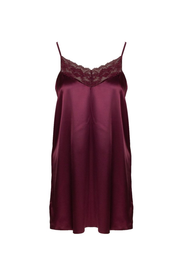 Claret Red Women's Strappy Knee-Length Satin Nightgown 87430