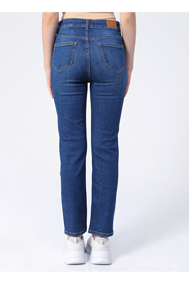 Yüksek Bel Slim Fit İndigo Kadın Denim Pantolon K-STRAIGHT - 4