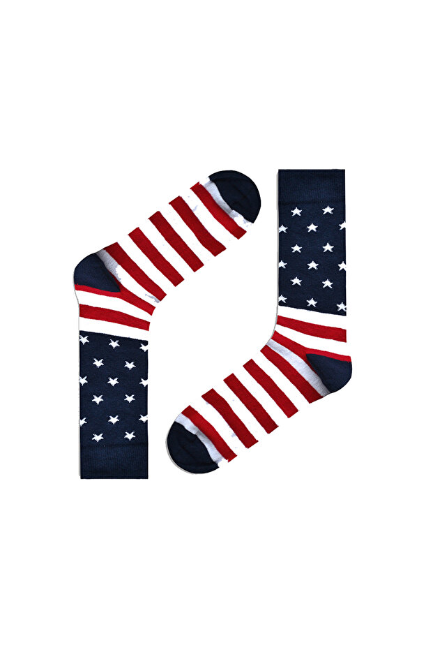 Men's Navy Blue Multicolored Long Socks