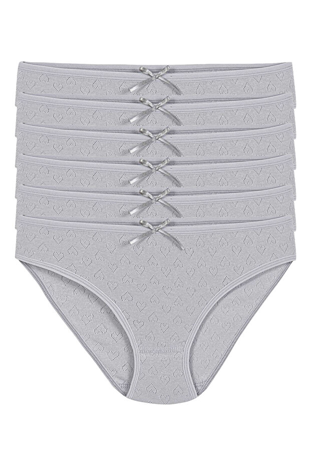 Cotton Heart Ribbed Bikini Panties 6 Pack Gray Star Kod3574
