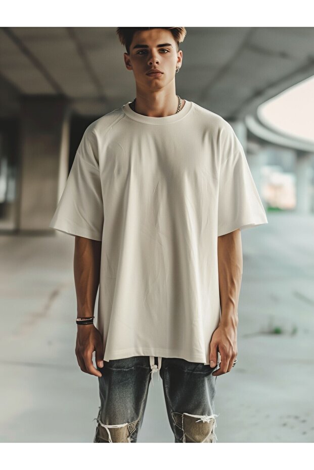 Tricou Oversize Basic Bărbați - Ecru - 1