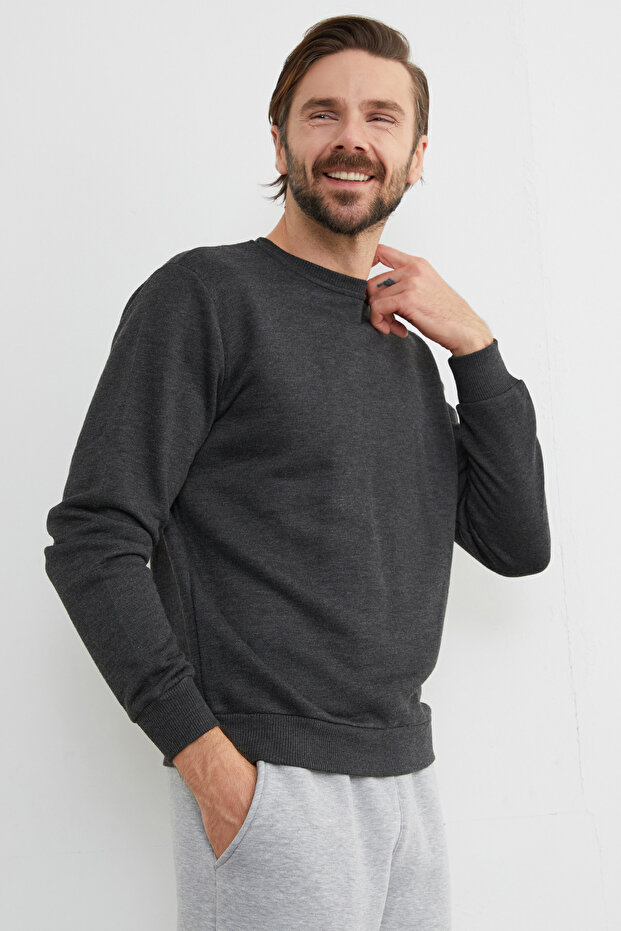 3 İplik Basic Bisiklet Yaka Sweatshirt - 4
