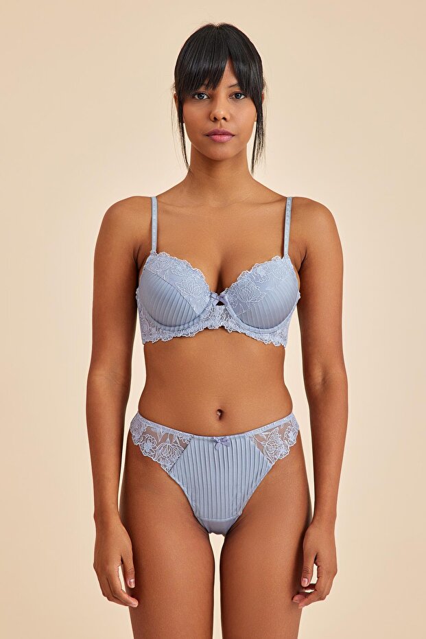 Paris Gri Mavi Dantelli String Külot - 3