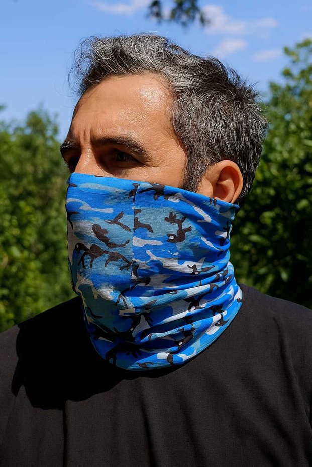 Motorcycle Rider Blue Flower Buff Mask Outdoor Neck Gaiter Unisex Bandana