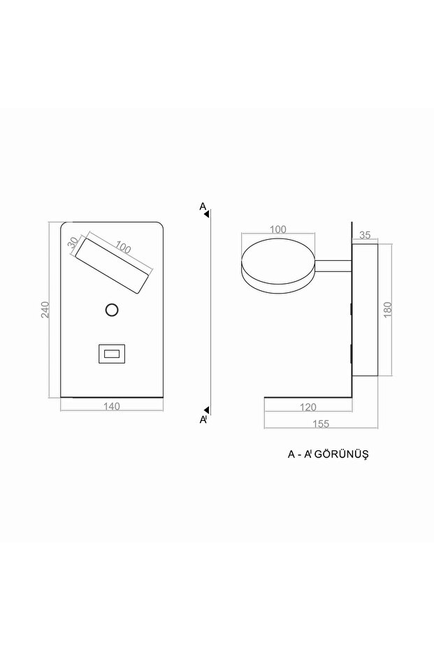 Reading Ledli Usb-type C Telefon Şarj Üniteli Yatak Başı Led Aplik 24x14 Cm - 8