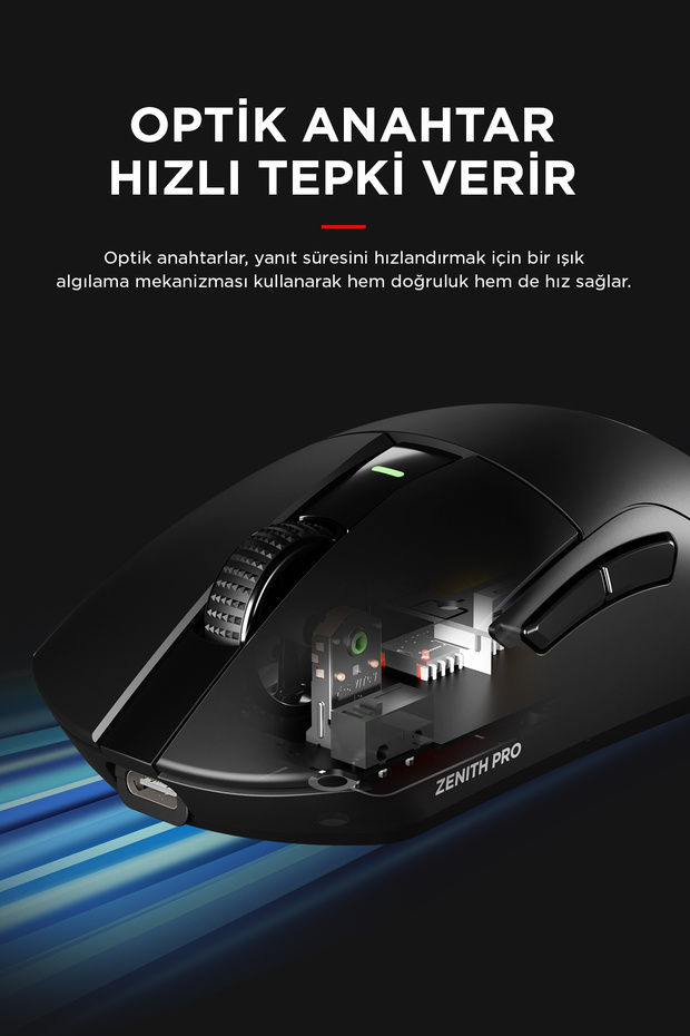 ZENITH PRO 4K 26000 DPİ Kablosuz Siyah Gaming Mouse - 2