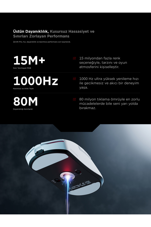 ZENITH PRO 4K 26000 DPİ Kablosuz Siyah Gaming Mouse - 4