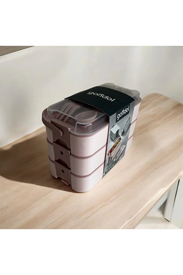 Three-Layer Storage Container with Fork and Spoon - 2