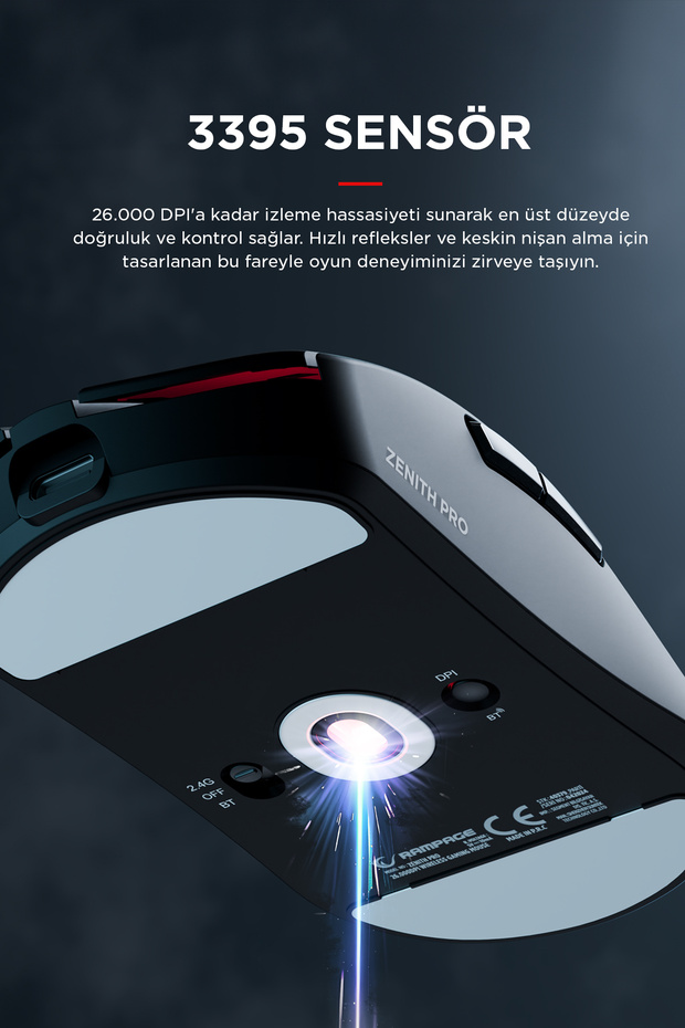 ZENITH PRO 4K 26000 DPİ Kablosuz Siyah Gaming Mouse - 5