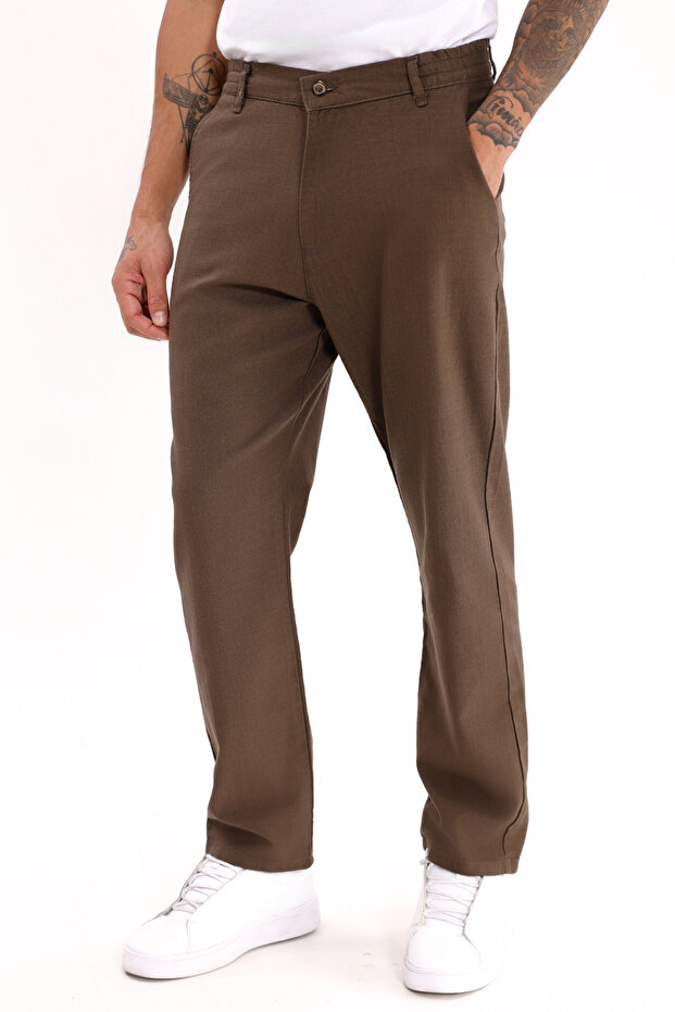 Men's Bitter Brown Linen Trousers – Breathable, Relaxed Fit Casual Wear -Wide Size Range-
