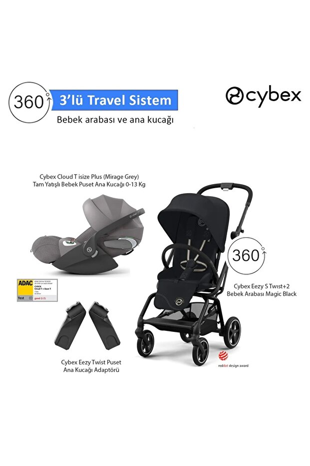 3 lü travel sistem Eezy S 360 Twist+2 + Cloud T Plus isize + Eezy Adaptör - 1