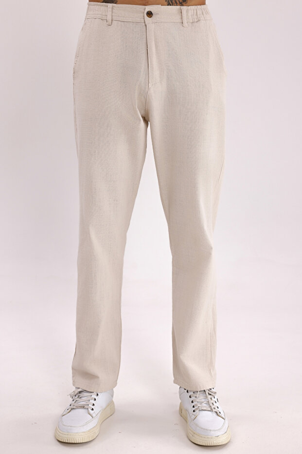 Men's Cream Linen Trousers – Breathable, Relaxed Fit Casual Wear -Wide Size Range-