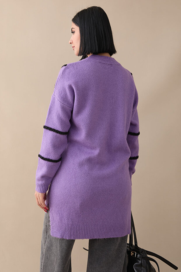 Simli Yumoş Mor Triko Tunik - 4